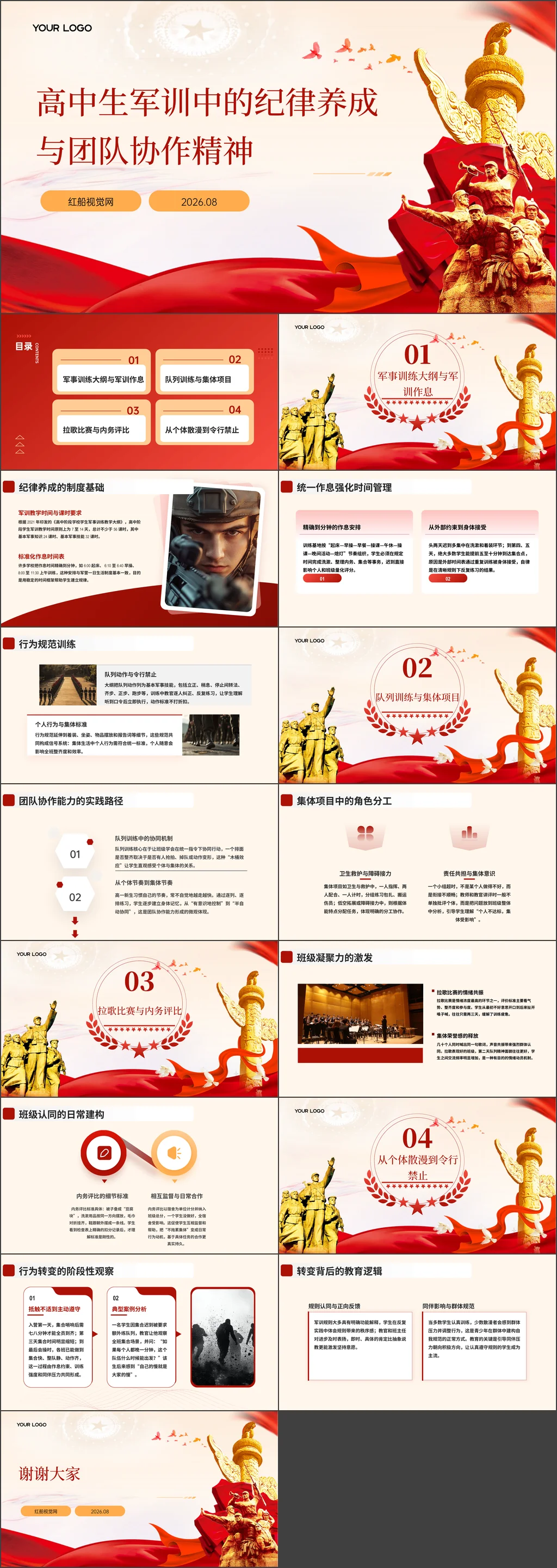 2026中学高中生军训中的纪律养成与团队协作精神主题班会ppt