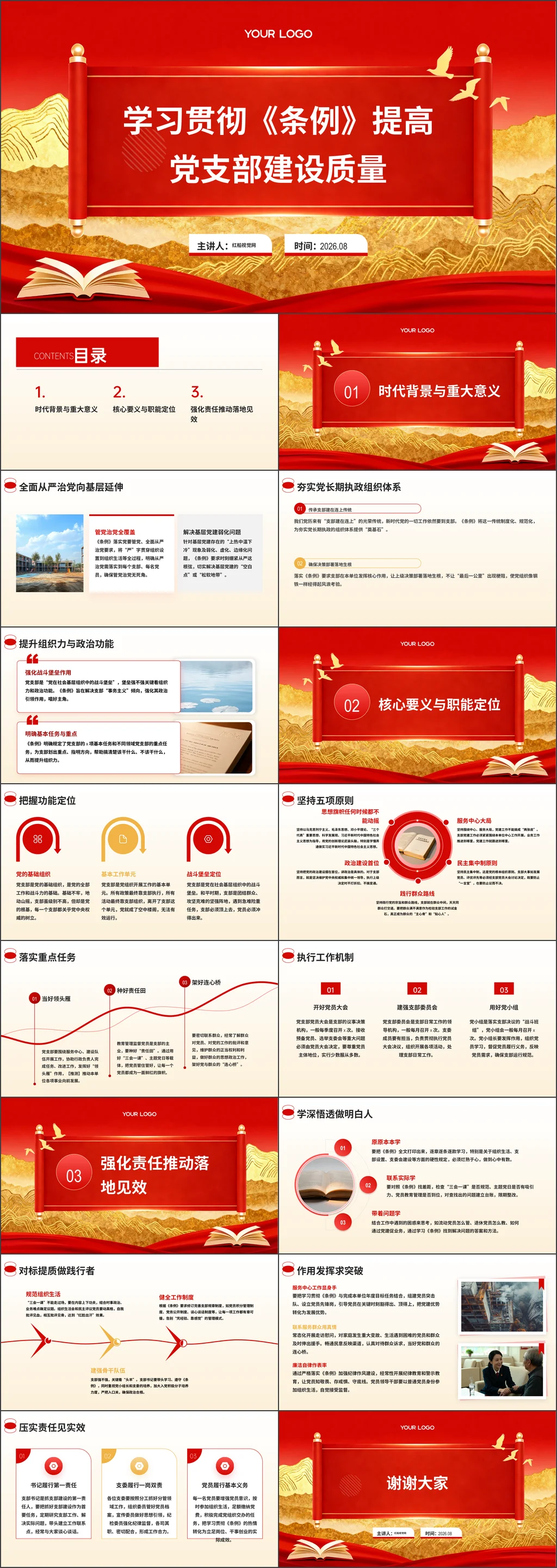 2026基层党组织学习贯彻《中国共产党支部工作条例（试行）》提高新时代党支部建设质量党课ppt