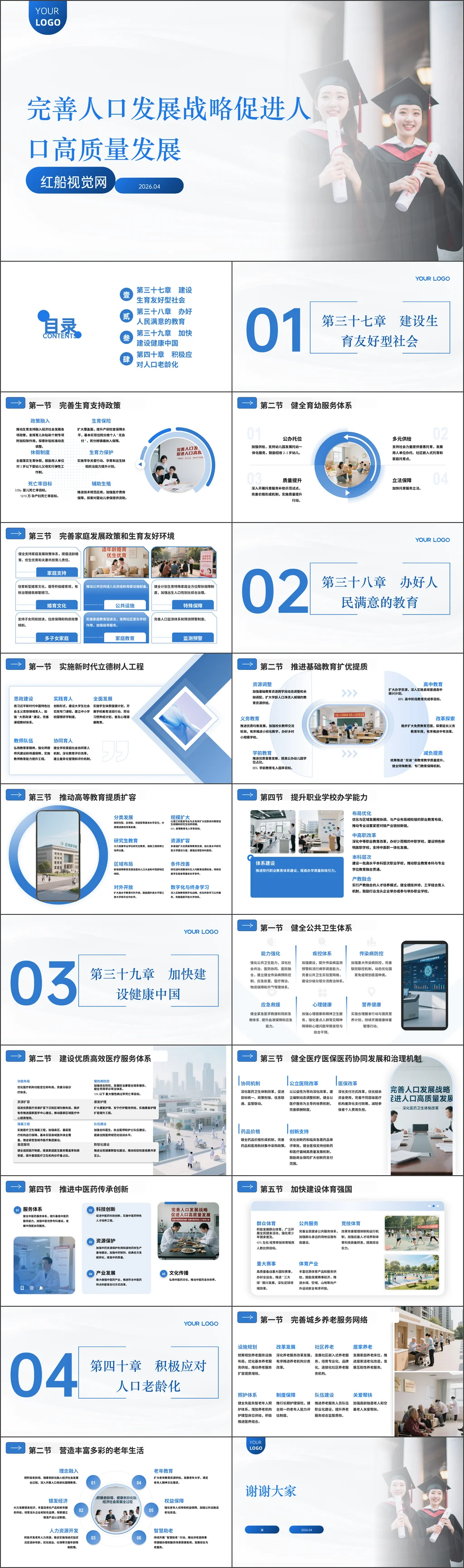 2026年十五五规划第十一篇完善人口发展战略促进人口高质量发展党课ppt带讲稿