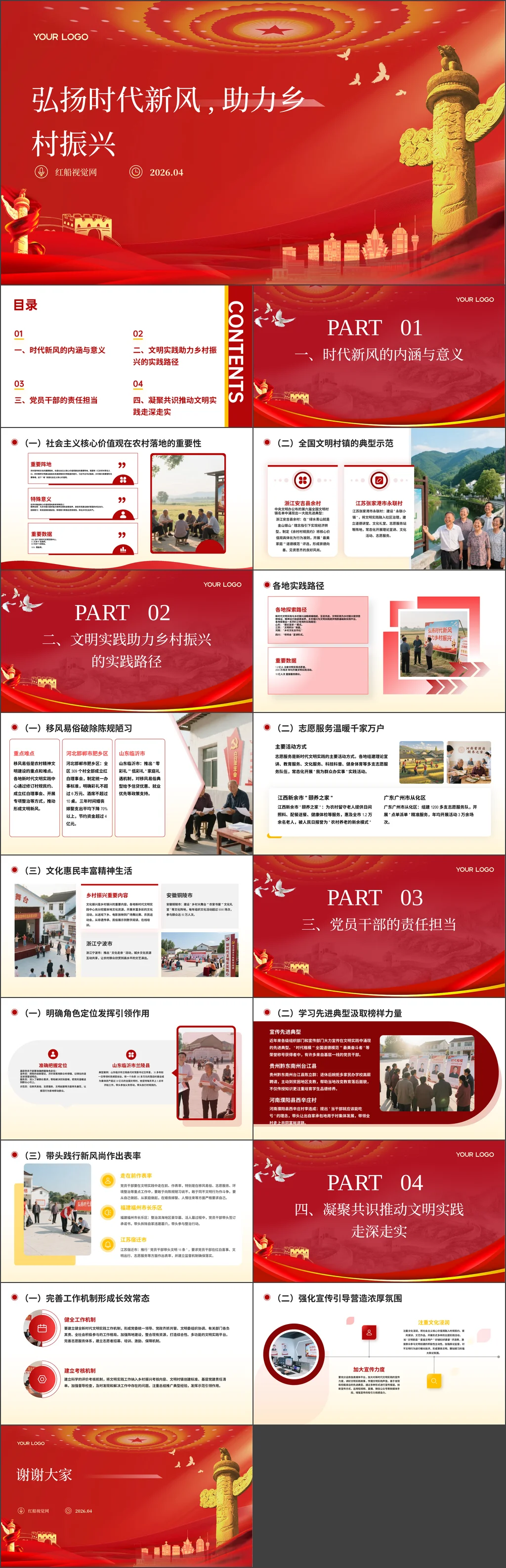 2026年弘扬时代新风,助力乡村振兴新时代文明实践党课党课ppt带讲稿