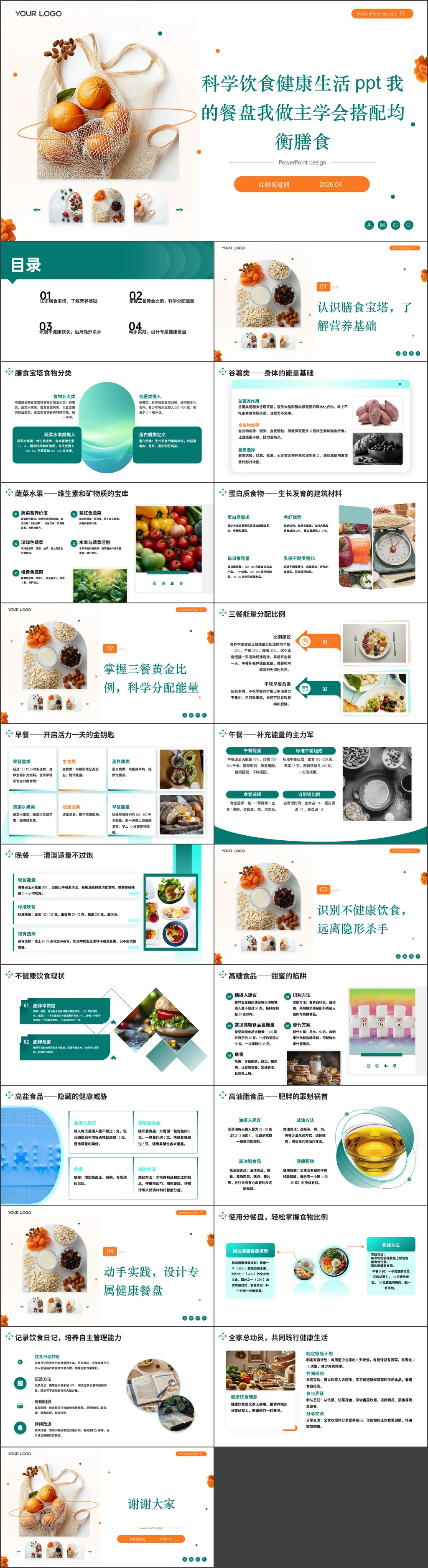 小学科学饮食健康生活ppt我的餐盘我做主学会搭配均衡膳食主题班会ppt
