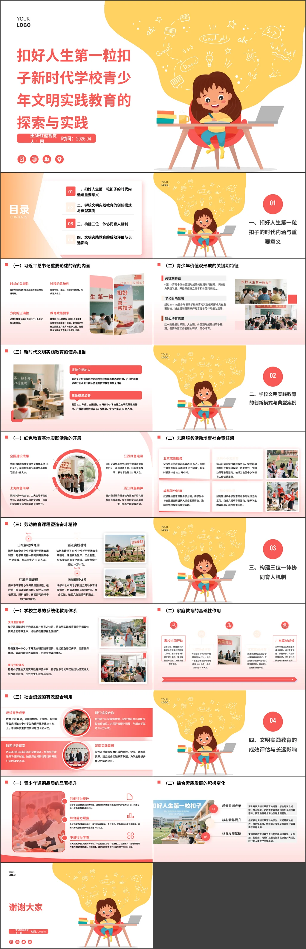 扣好人生第一粒扣子新时代学校青少年文明实践教育的探索与实践主题班会ppt带讲稿