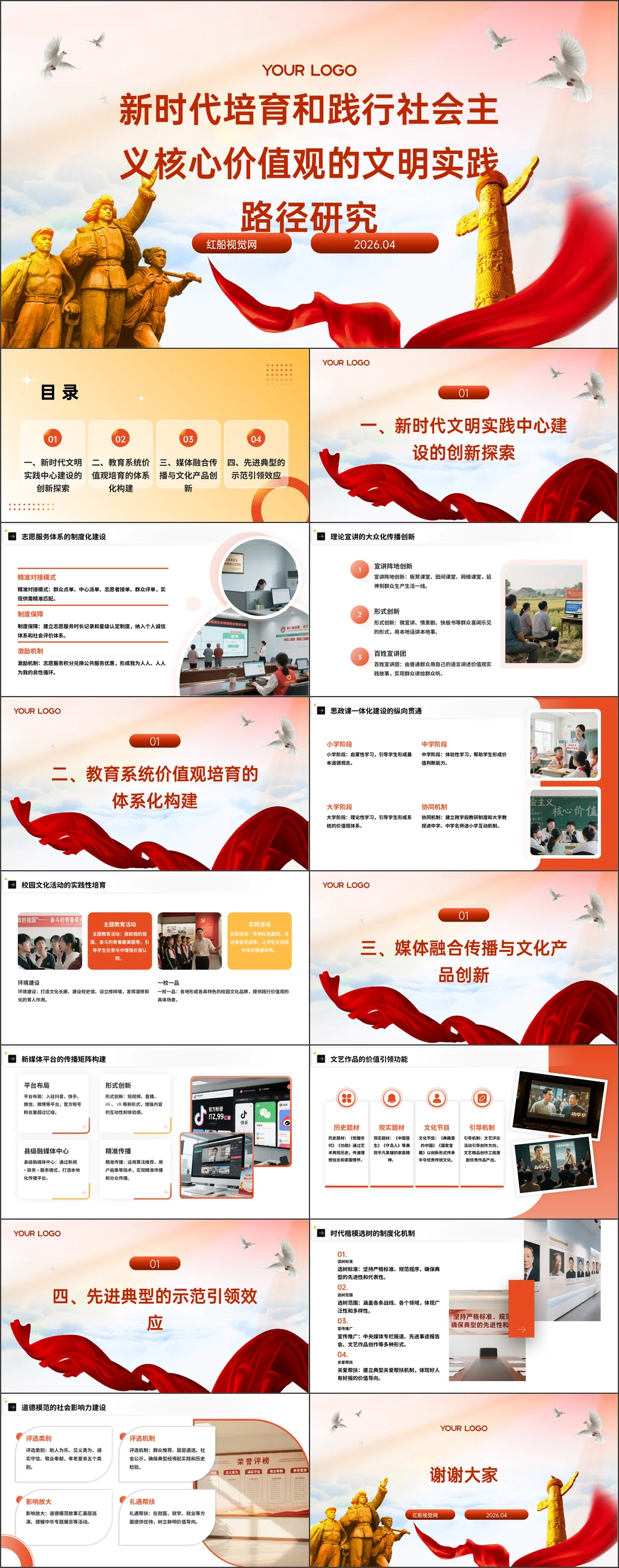 新时代培育和践行社会主义核心价值观的文明实践路径研究党课ppt带讲稿