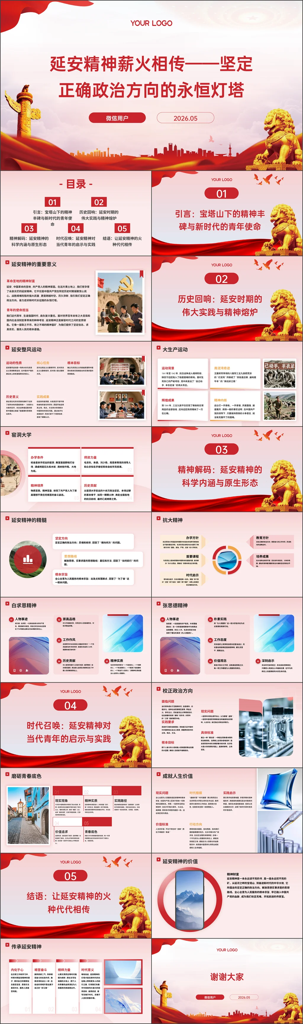 高校大学生延安精神薪火相传——坚定正确政治方向的永恒灯塔党课ppt
